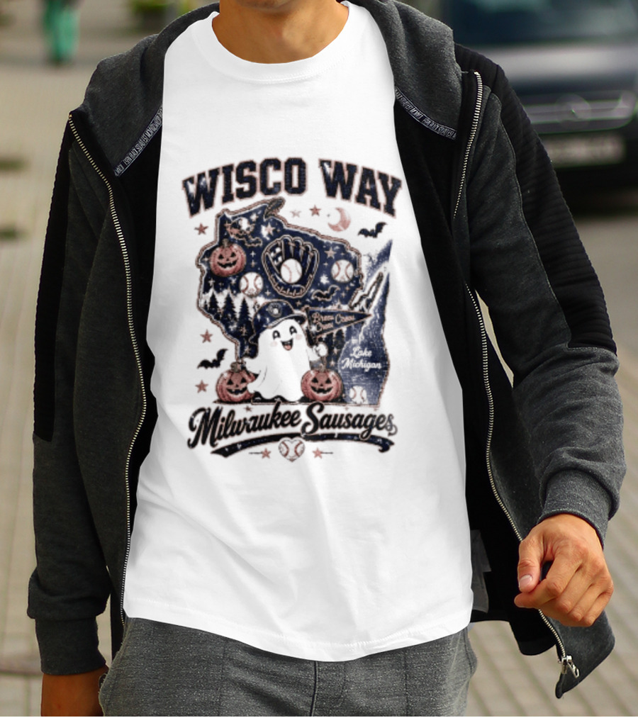 Wisco Way Milwaukee Sausages Halloween Ghosts 2026 T-Shirt