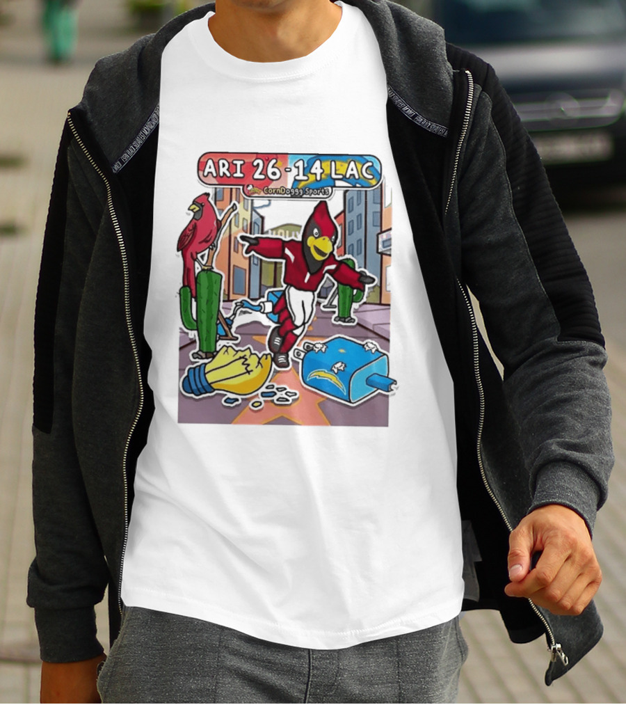 Arizona Cardinals Vs Los Angeles Chargers Corndoggy Sports Doodle Game Day ARI 26 14 LAC T-Shirt