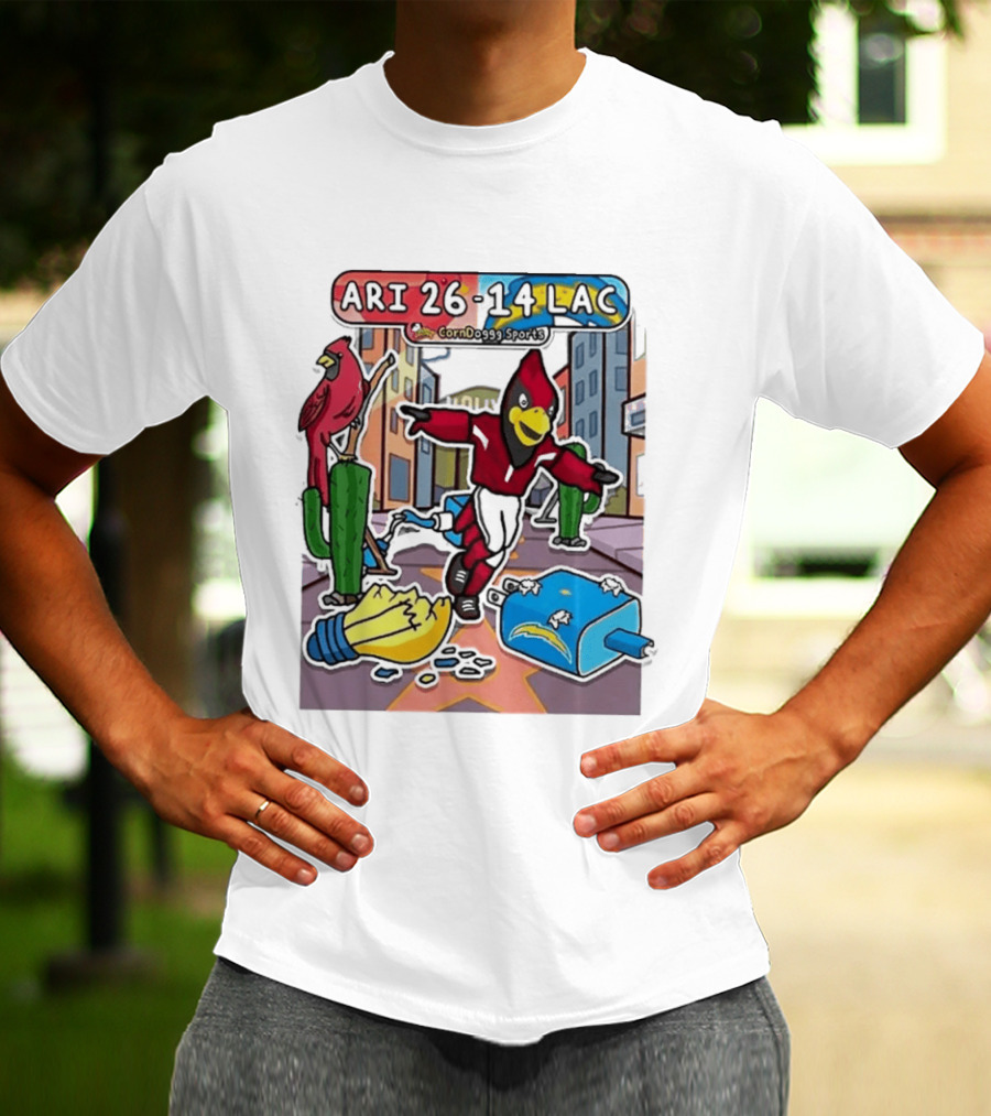Arizona Cardinals Vs Los Angeles Chargers Corndoggy Sports Doodle Game Day ARI 26 14 LAC T-Shirt