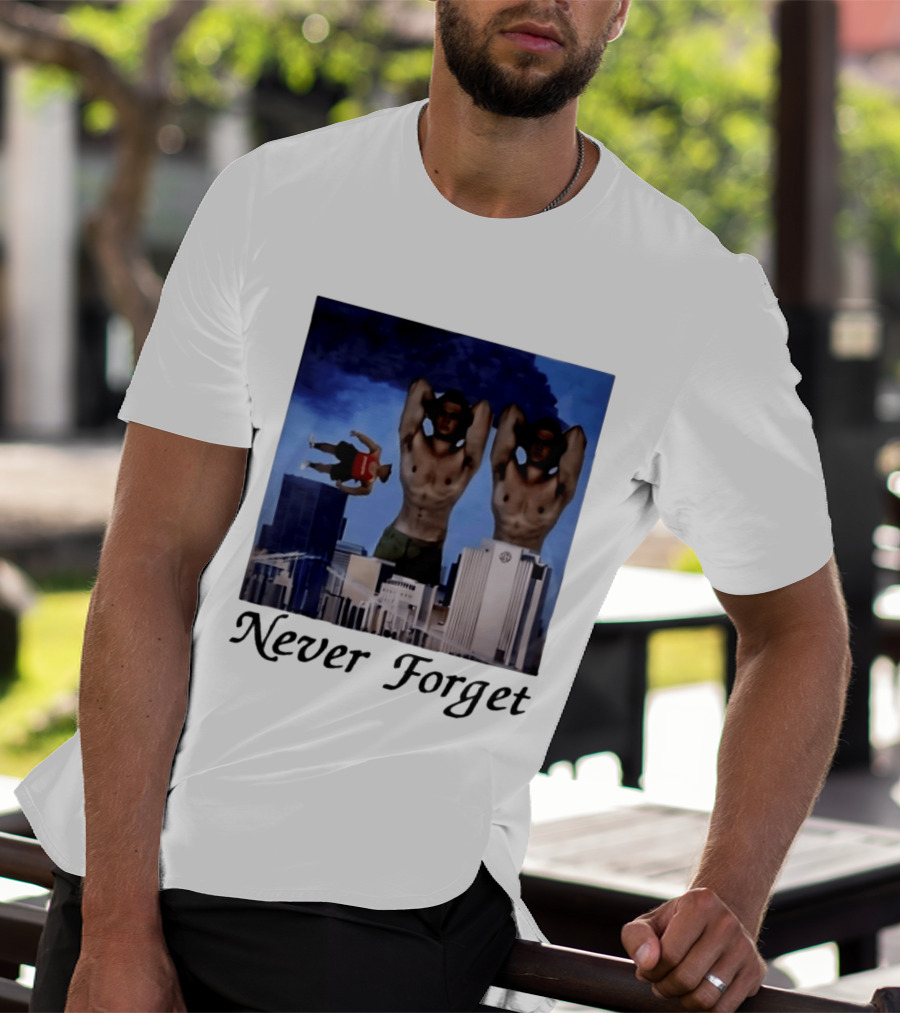 Never Forget 9 11 Internet Meme Edgy Humor Floating Character Twin Towers T-Shirt