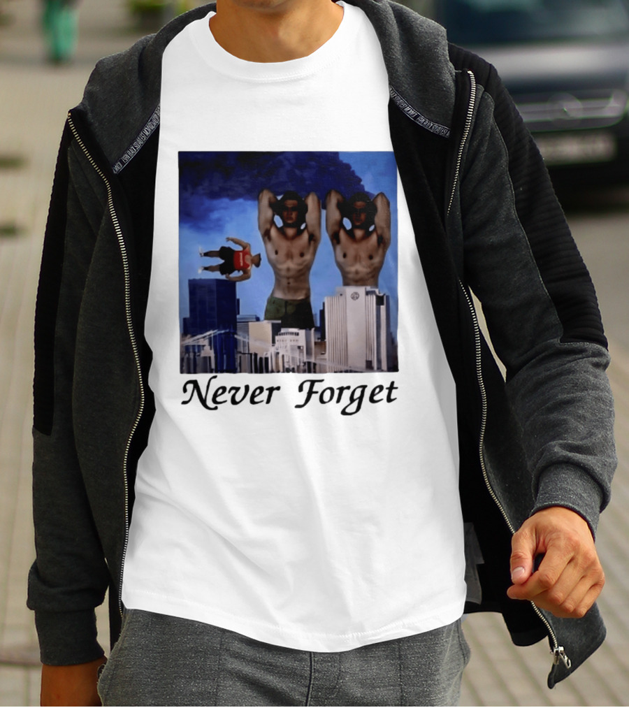 Never Forget 9 11 Internet Meme Edgy Humor Floating Character Twin Towers T-Shirt