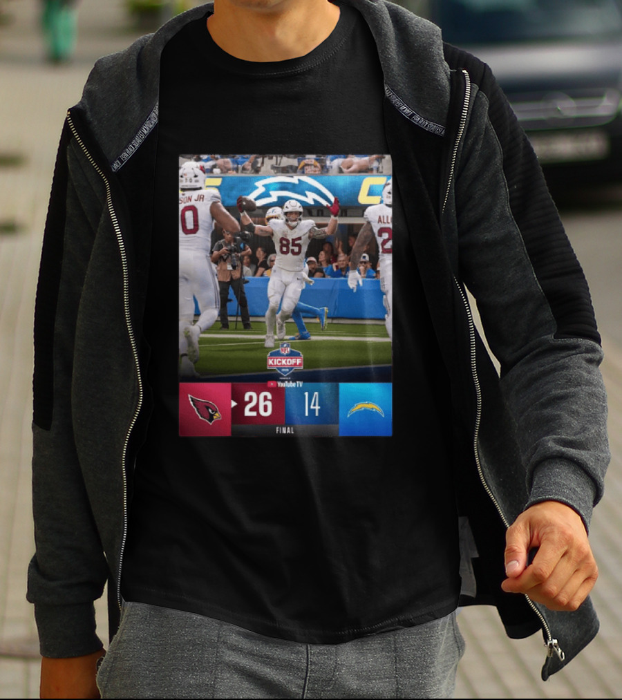 Arizona Cardinals 26 Vs Los Angeles Chargers 14 NFL Kickoff Final Score T-Shirt