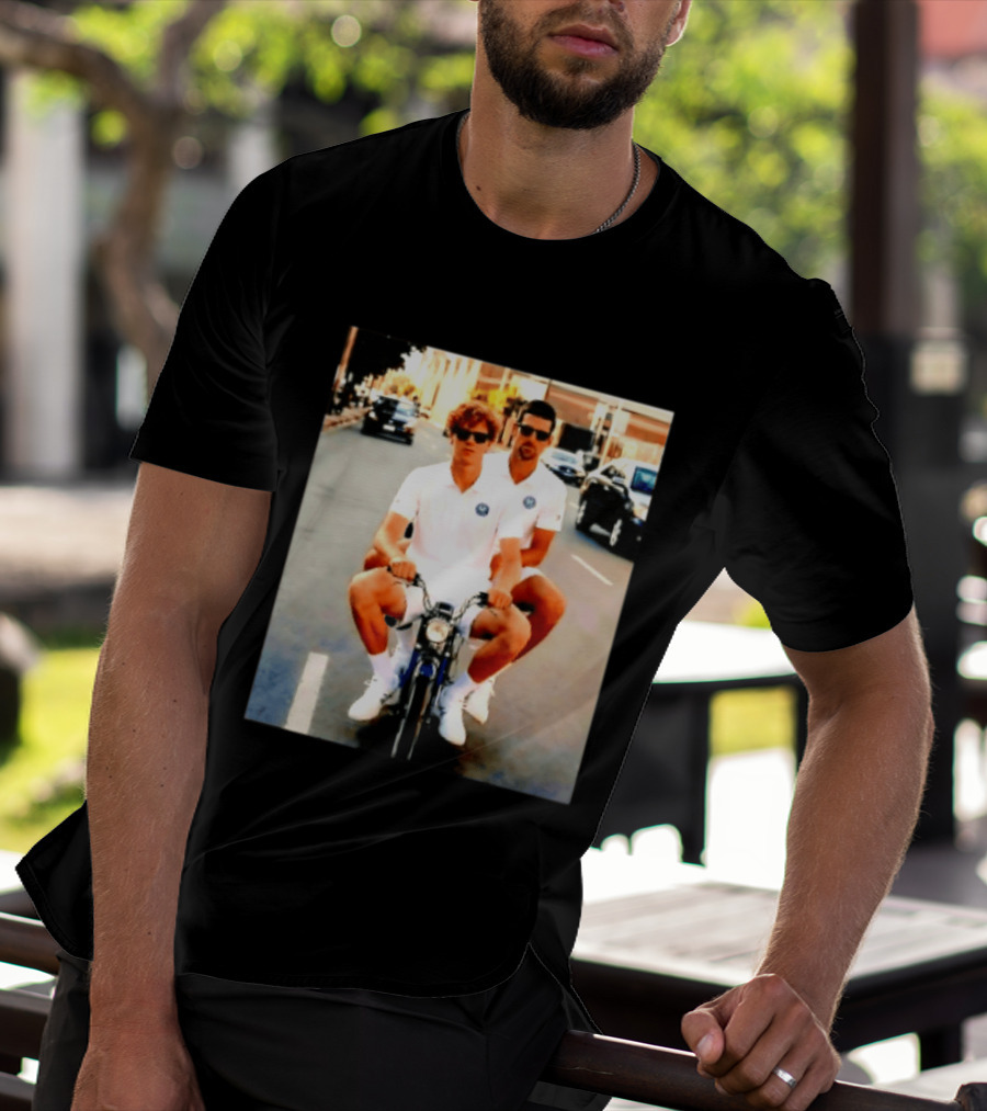 Jannik Sinner Novak Djokovic 2026 Motorcycle Ride Tennis Stars T-Shirt