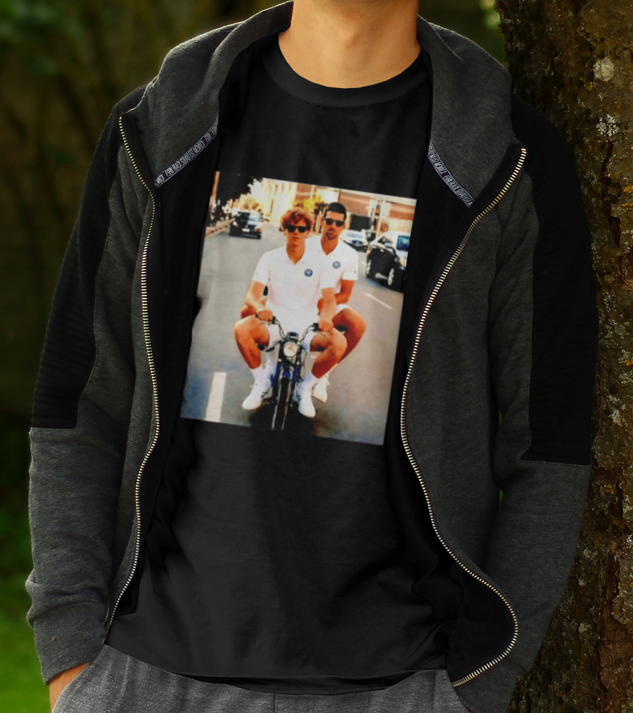 Jannik Sinner Novak Djokovic 2026 Motorcycle Ride Tennis Stars T-Shirt