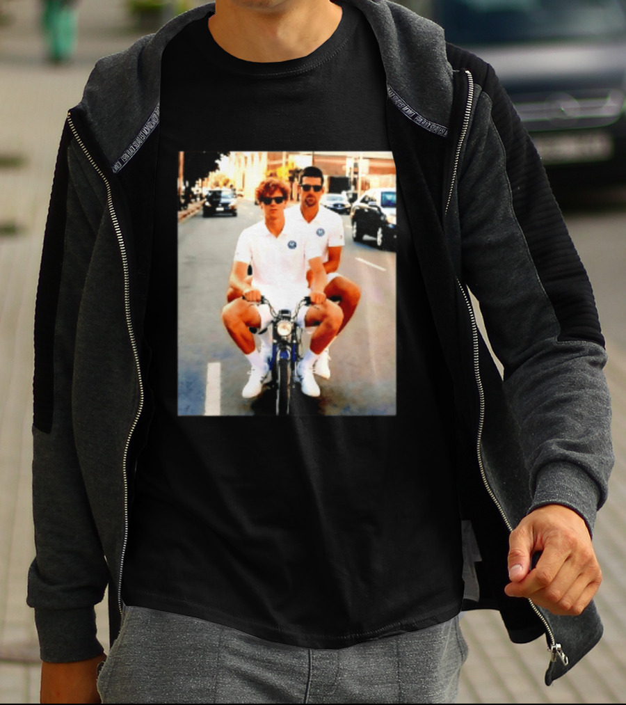 Jannik Sinner Novak Djokovic 2026 Motorcycle Ride Tennis Stars T-Shirt