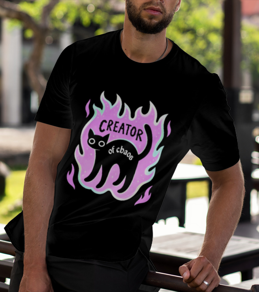 Creator Of Chaos Black Cat Witchy Purple Flame T-Shirt