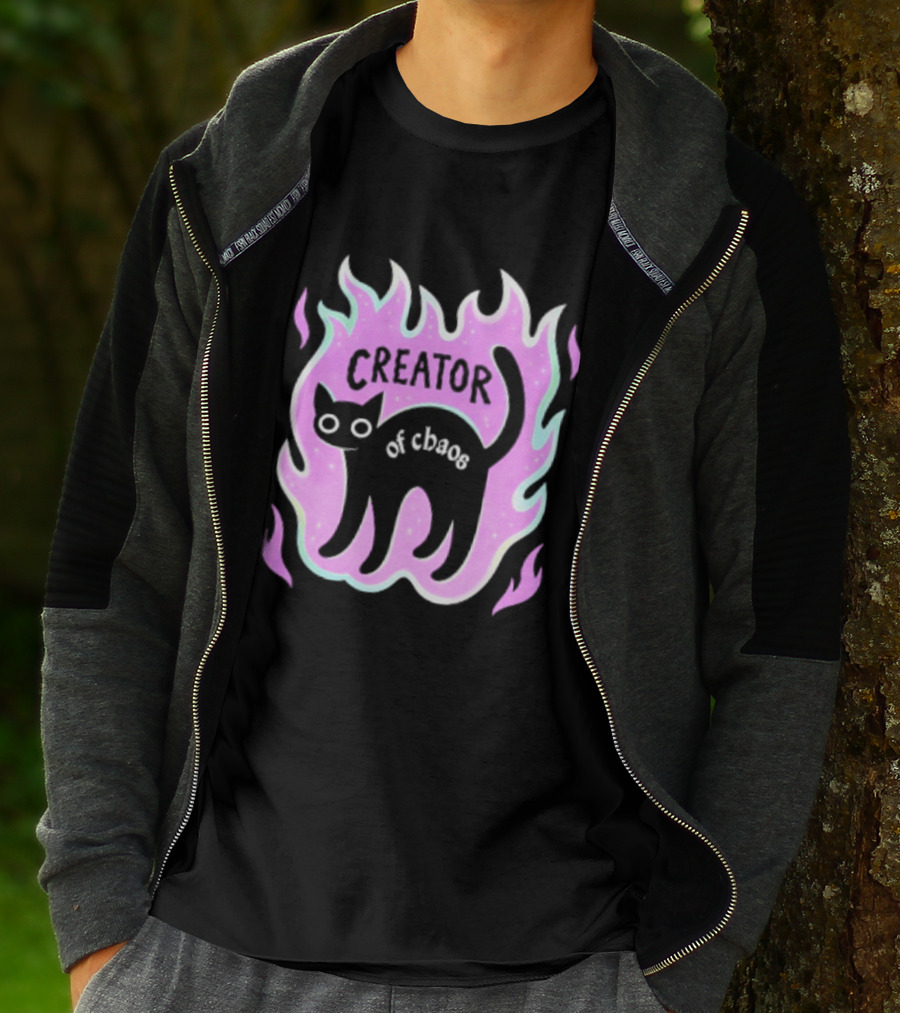Creator Of Chaos Black Cat Witchy Purple Flame T-Shirt