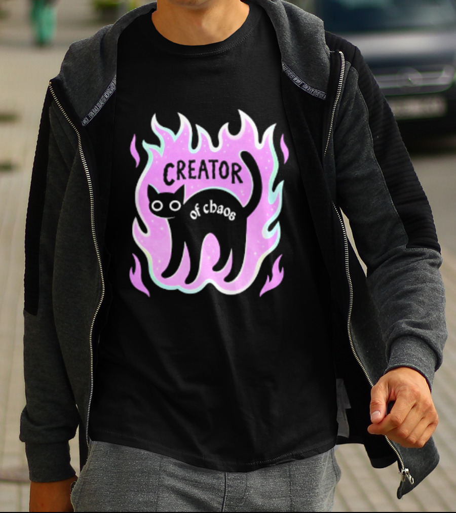 Creator Of Chaos Black Cat Witchy Purple Flame T-Shirt