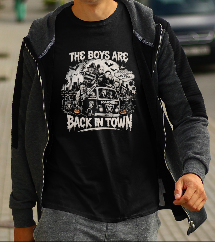 The Boys Are Back In Town Las Vegas Raiders Horror Characters Halloween Van T-Shirt