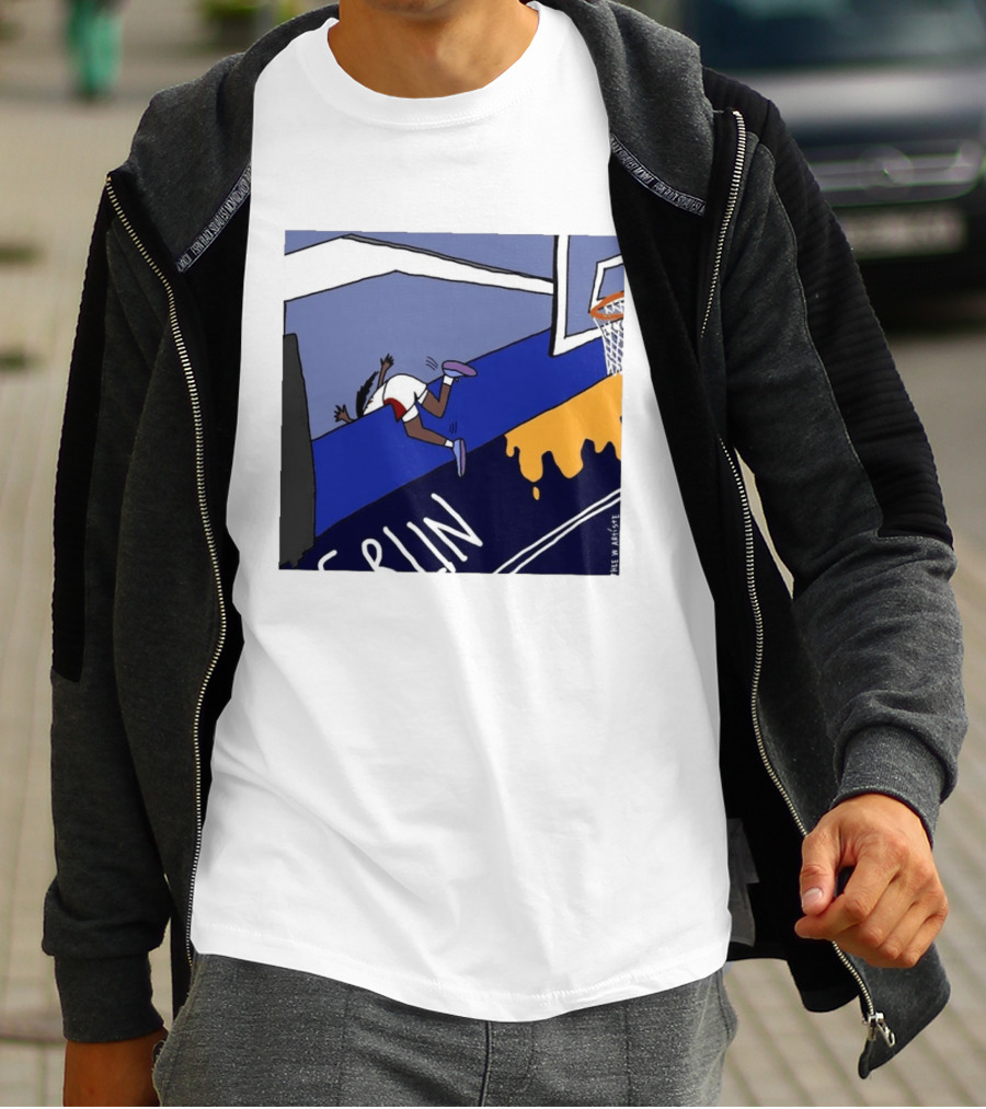 Basketball Player Diving Off Court Cartoon NBA Fan Art By Reuben Armstrong T-Shirt
