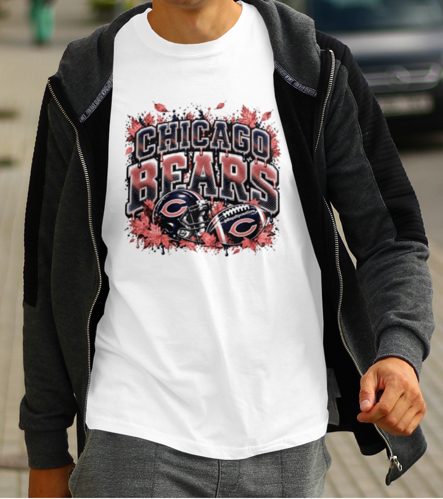 Chicago Bears Football Helmet Autumn Leaves Halloween 2026 T-Shirt