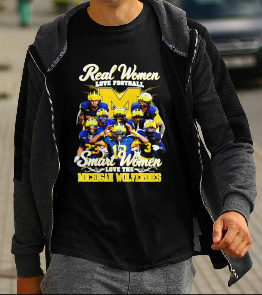 Real Women Love Football Smart Women Love Michigan Wolverines NCAA Football T-Shirt