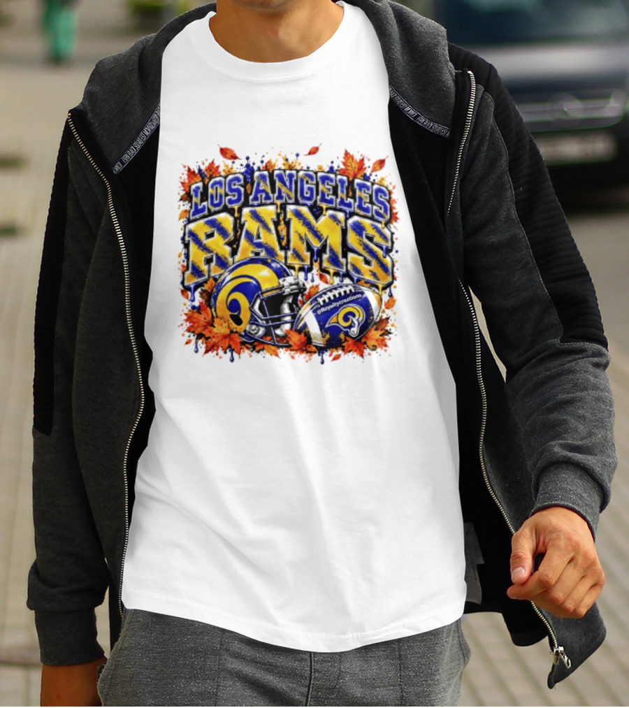 Los Angeles Rams Helmet Autumn Leaves Halloween 2026 T-Shirt