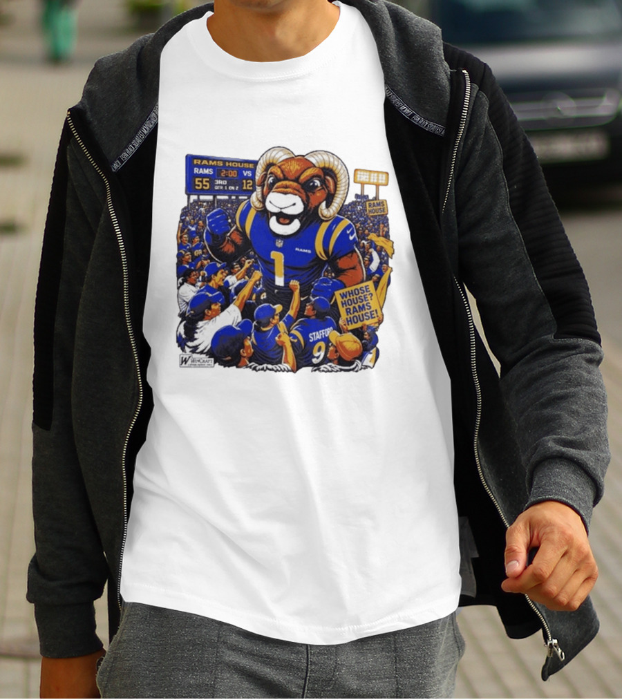 Rams House Rampage Cartoon Scoreboard Los Angeles Whose House T-Shirt