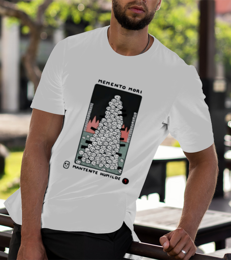 Memento Mori Mantente Humilde Stoicism Skull Pyramid Flames T-Shirt