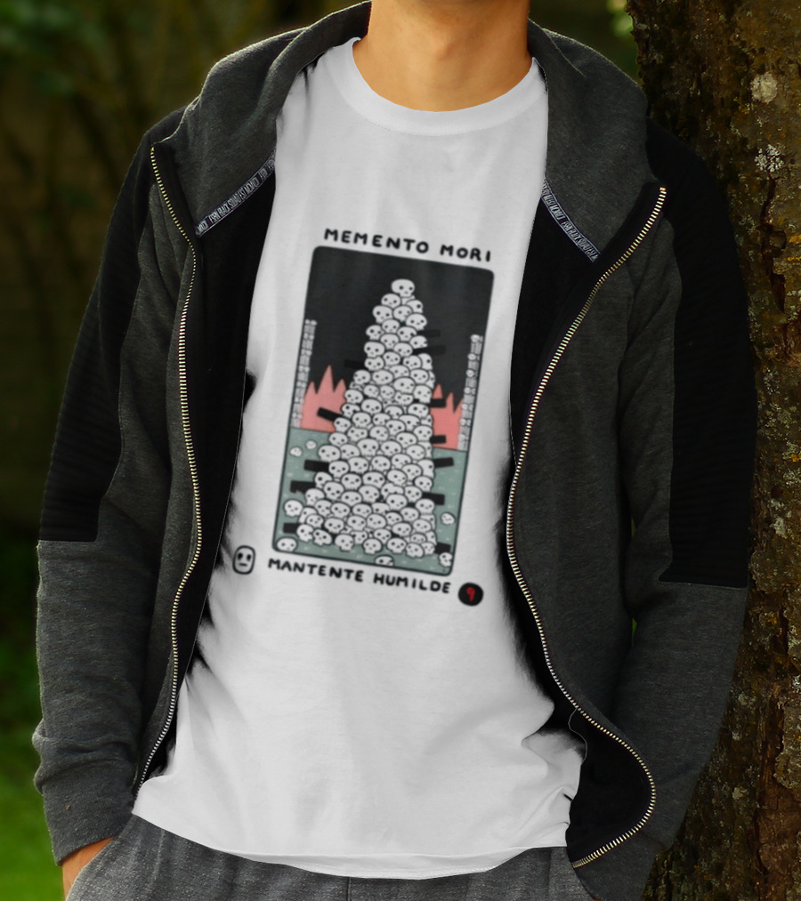 Memento Mori Mantente Humilde Stoicism Skull Pyramid Flames T-Shirt