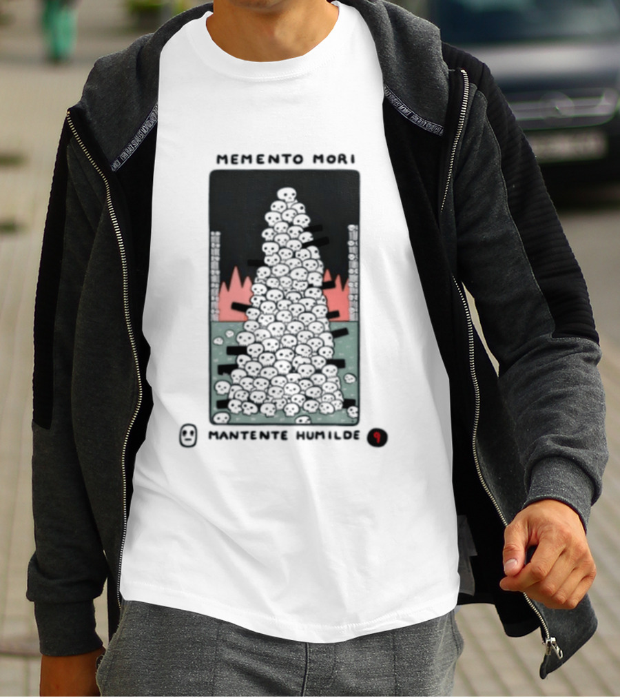 Memento Mori Mantente Humilde Stoicism Skull Pyramid Flames T-Shirt