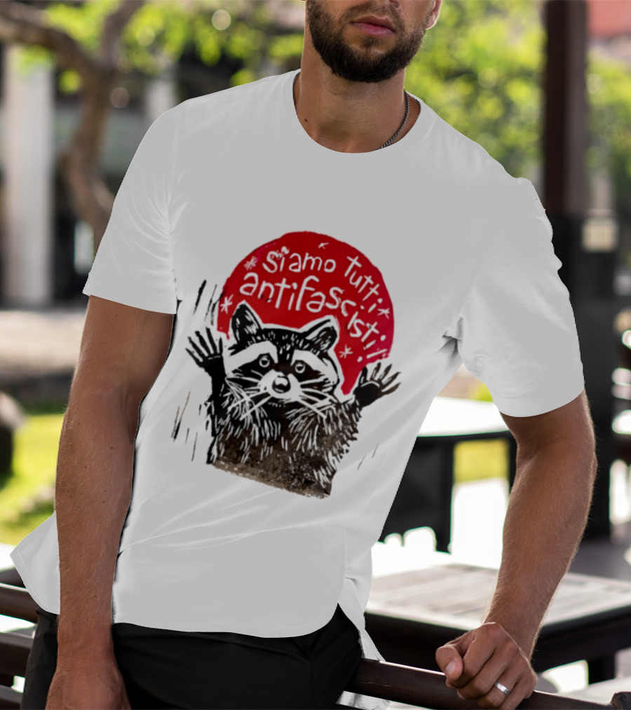 Siamo Tutti Antifascisti Raccoon Image T-Shirt