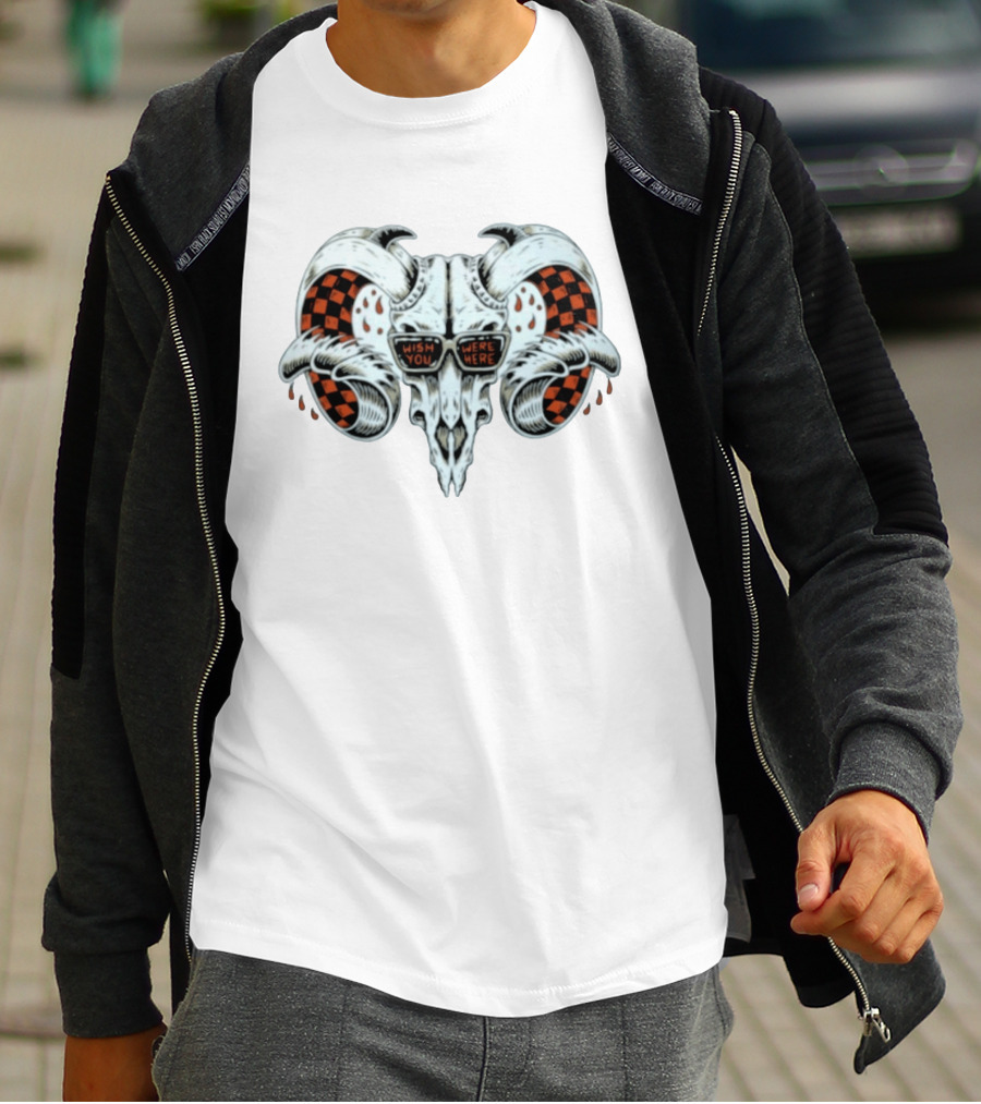 Wish You Were Here Ram Skull Pink Floyd Sunglasses Checkerboard T-Shirt
