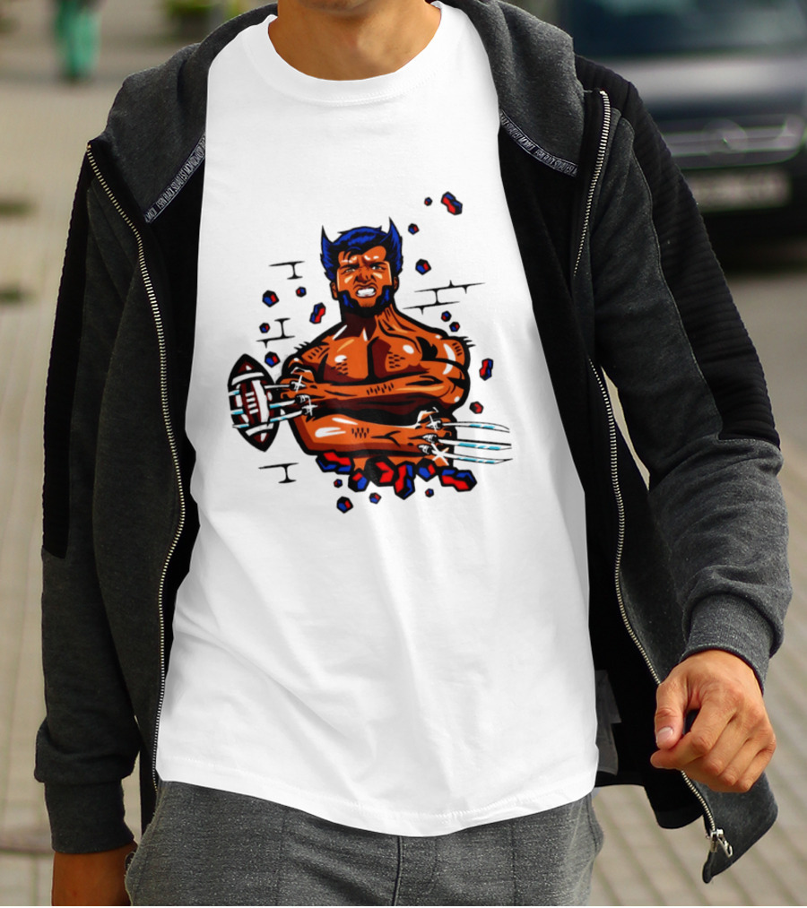 Marvel Wolverine Football Caricature Bold Comic T-Shirt