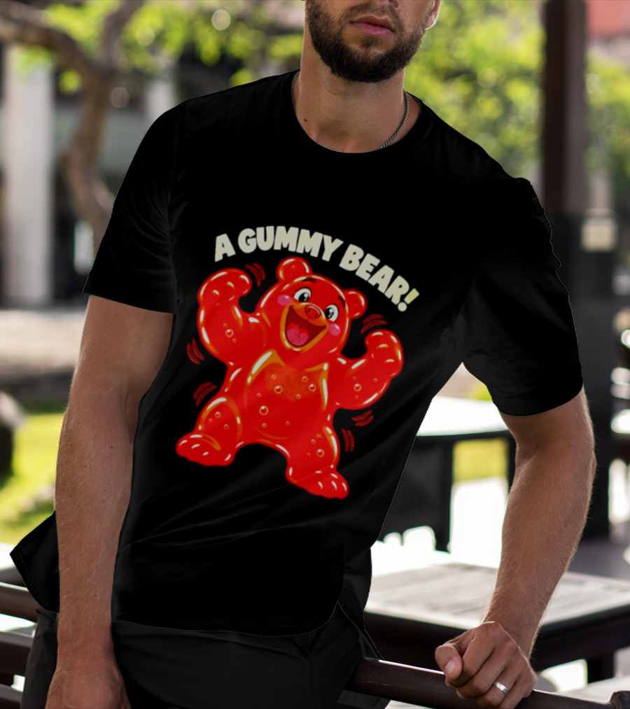 A Gummy Bear Candy Cartoon Enthusiastic Red Bear With Cheery Expression T-Shirt