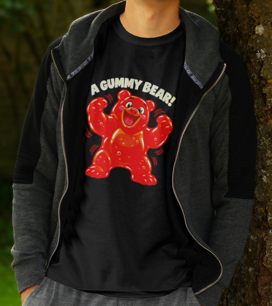 A Gummy Bear Candy Cartoon Enthusiastic Red Bear With Cheery Expression T-Shirt