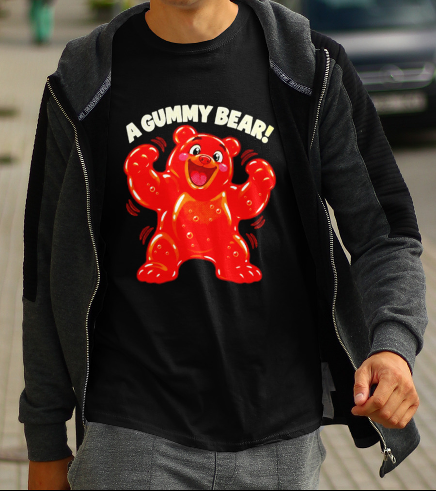 A Gummy Bear Candy Cartoon Enthusiastic Red Bear With Cheery Expression T-Shirt
