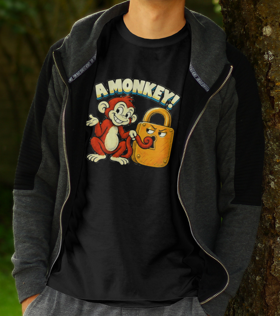 A Monkey And Padlock Playful Cartoon T-Shirt
