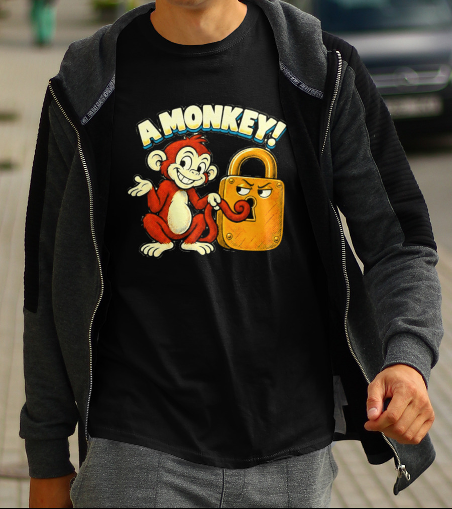 A Monkey And Padlock Playful Cartoon T-Shirt