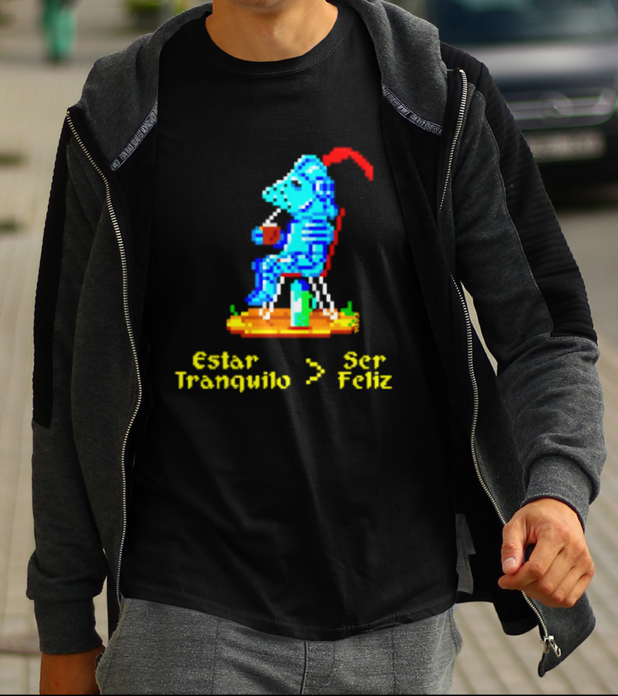 Estar Tranquilo Ser Feliz Pixel Knight Retro Gaming Aesthetic T-Shirt