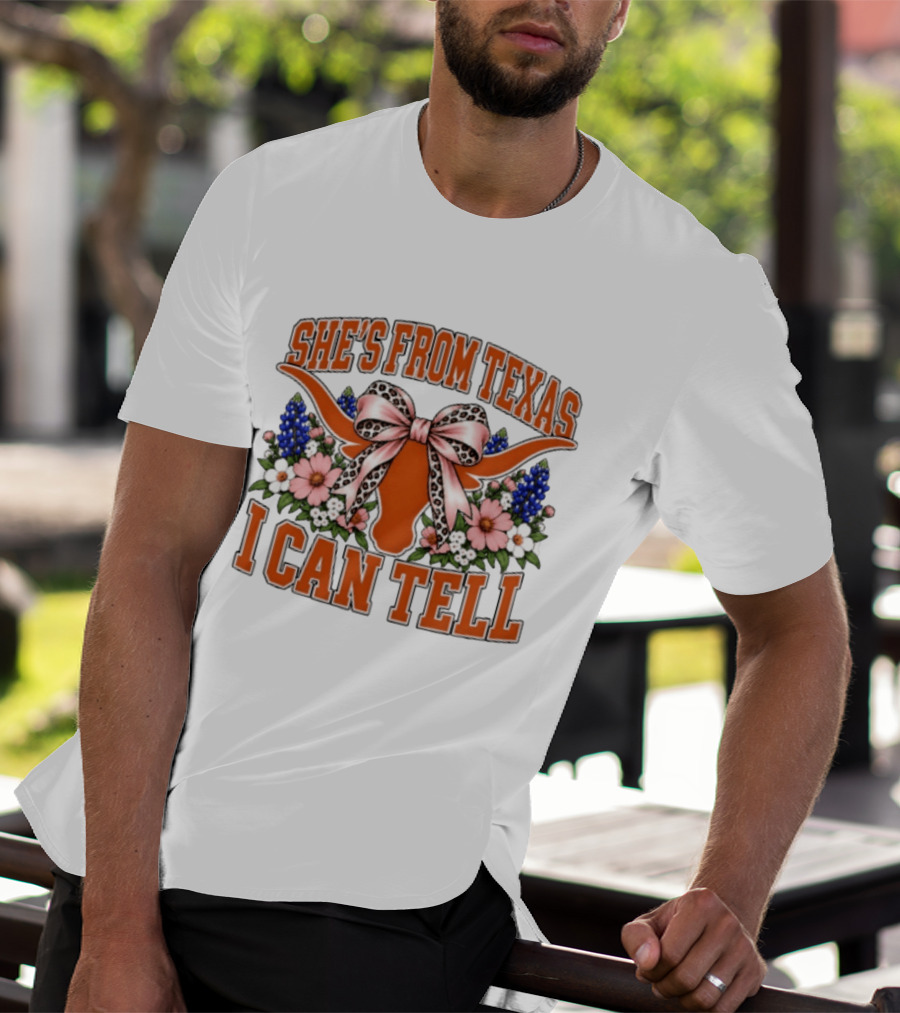 She's From Texas I Can Tell Longhorn Floral Bow T-Shirt