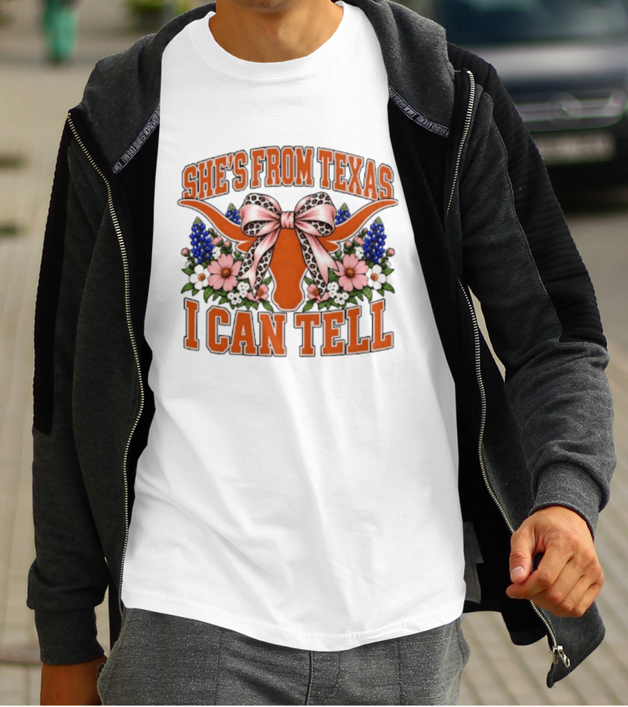 She's From Texas I Can Tell Longhorn Floral Bow T-Shirt