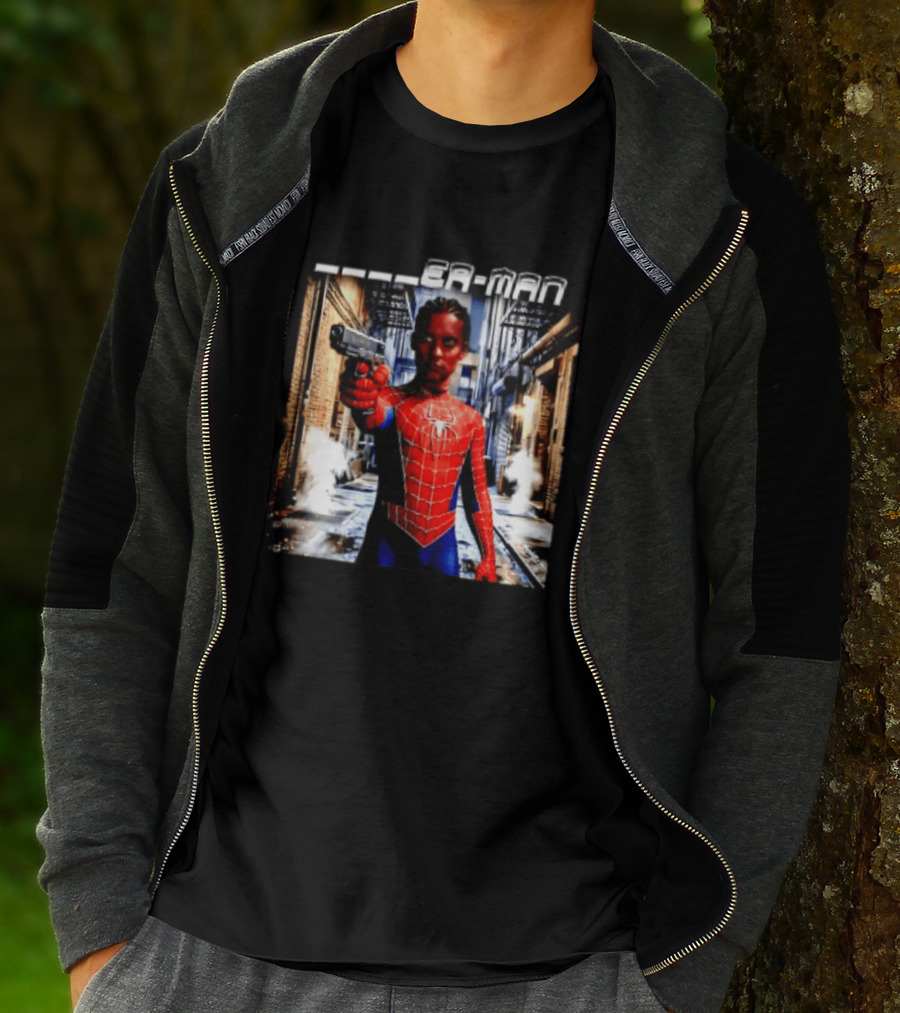 Tobey Maguire Spider Man Marvel Superhero Meme Gun Alley Scene T-Shirt