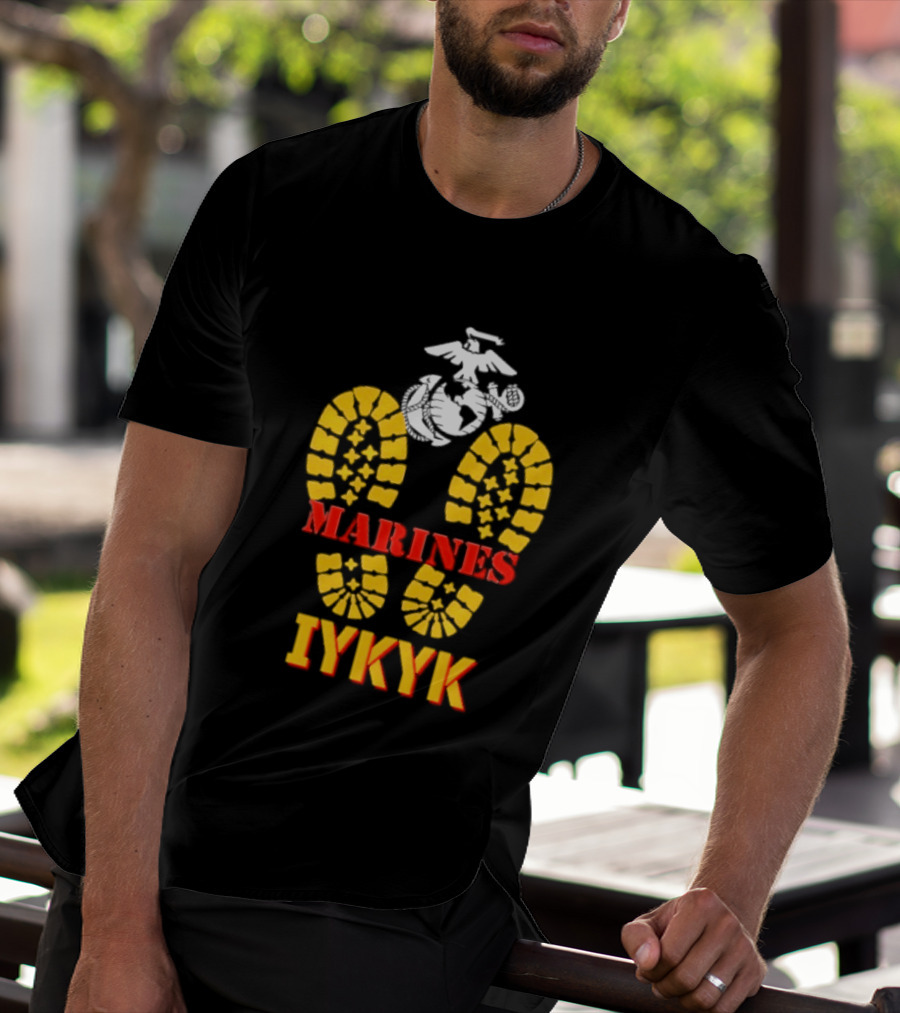 Marines IYKYK USMC Eagle Globe Anchor Boot Print T-Shirt