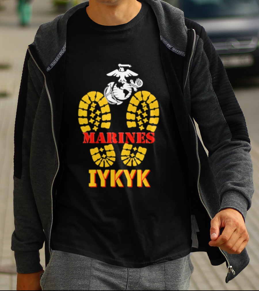 Marines IYKYK USMC Eagle Globe Anchor Boot Print T-Shirt