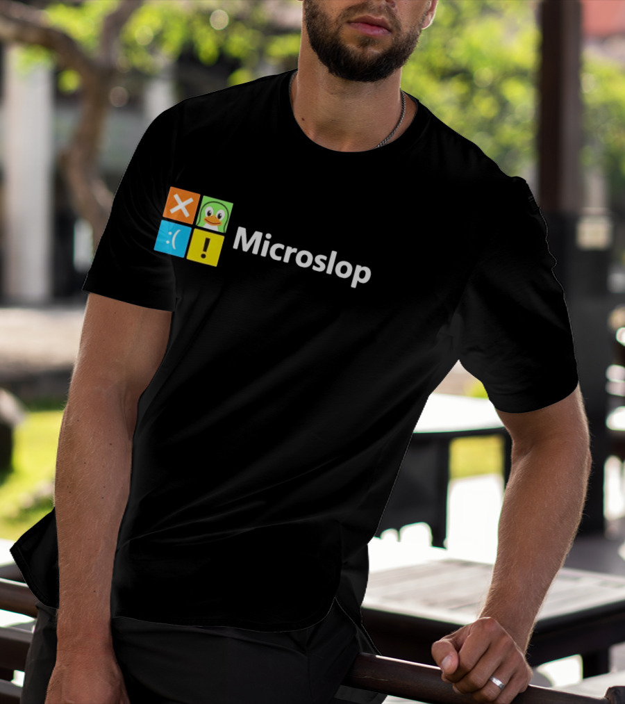 Microslop Parody Tech Developer Icons Linux Microsoft Windows T-Shirt