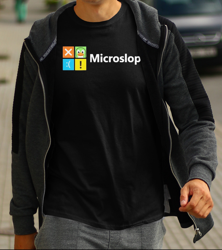 Microslop Parody Tech Developer Icons Linux Microsoft Windows T-Shirt