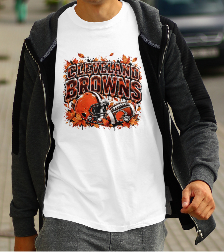 Cleveland Browns Football Helmet Autumn Leaves Halloween 2026 T-Shirt