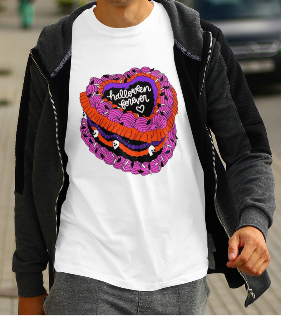 Halloween Forever Heart Cake Spooky Goth Aesthetic Skeleton Decor T-Shirt