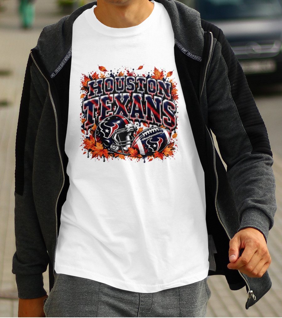 Houston Texans Football Helmet Autumn Leaves 2026 T-Shirt