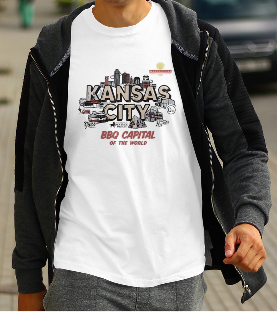 Kansas City BBQ Capital Of The World Skyline Retro Sun T-Shirt