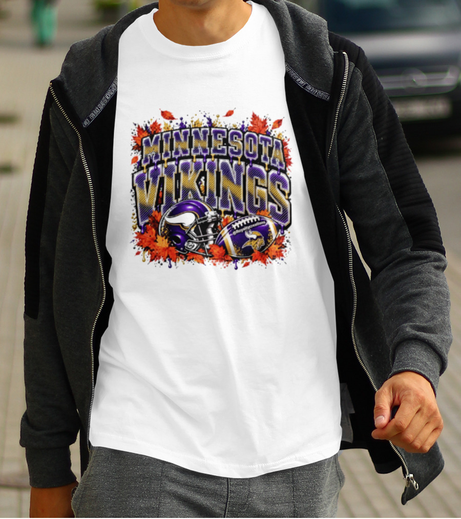 Minnesota Vikings Football Helmet Autumn Leaves Halloween 2026 T-Shirt