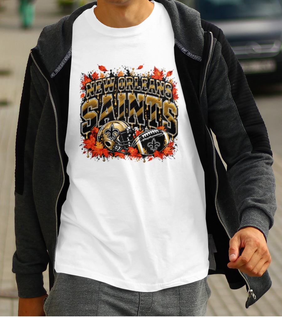 New Orleans Saints Football Helmet Autumn Leaves Halloween 2026 T-Shirt