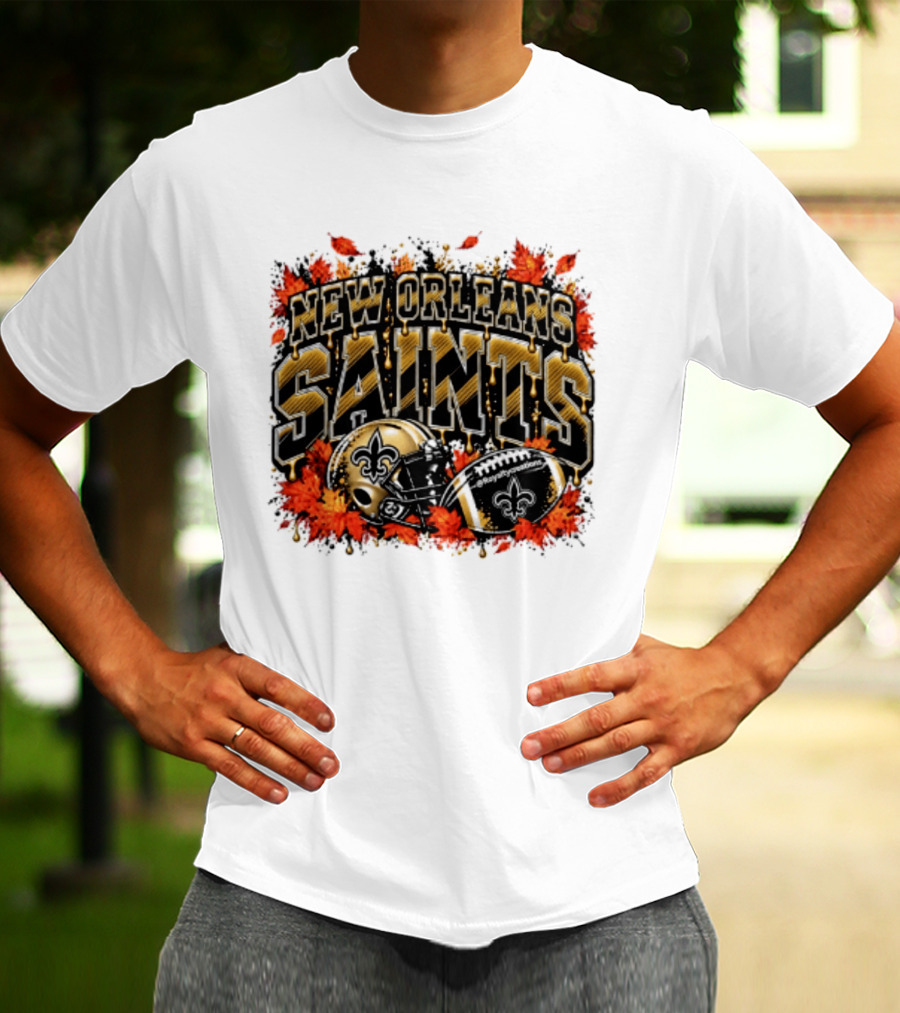 New Orleans Saints Football Helmet Autumn Leaves Halloween 2026 T-Shirt