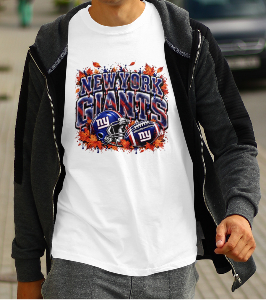 New York Giants Football Helmet Autumn Leaves Halloween 2026 T-Shirt
