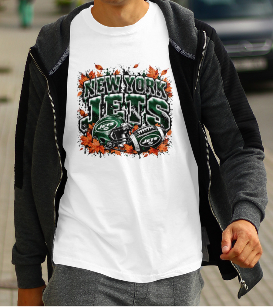 New York Jets Football Helmet Autumn Leaves Halloween 2026 T-Shirt