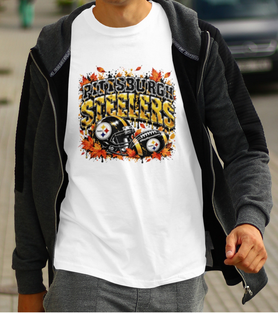 Pittsburgh Steelers Football Helmets Autumn Leaves Halloween 2026 T-Shirt