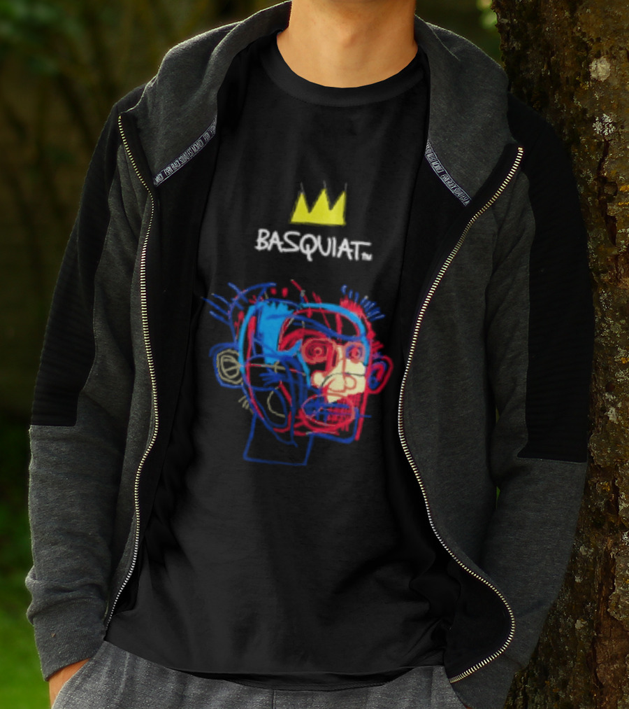 Basquiat Crown Street Face Art With Yellow Crown T-Shirt