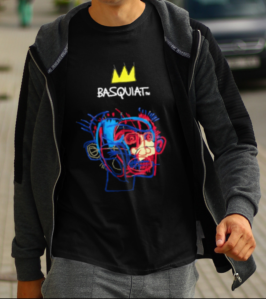 Basquiat Crown Street Face Art With Yellow Crown T-Shirt