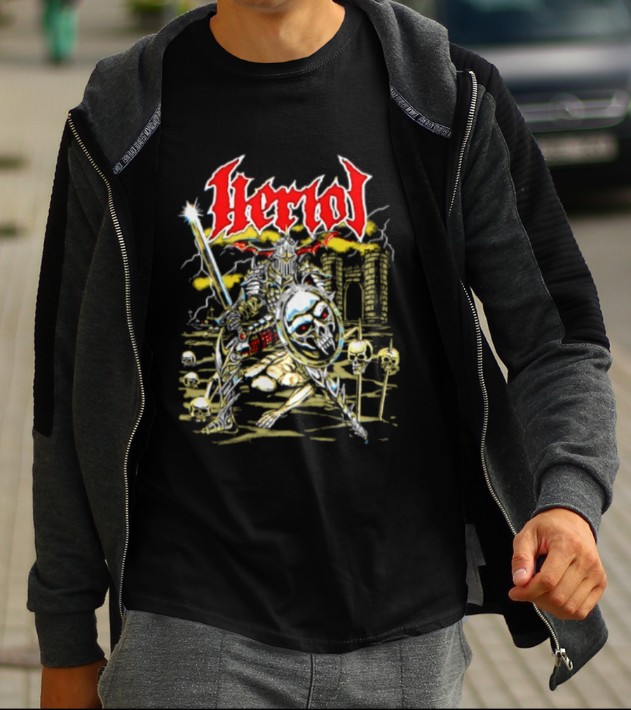 Herol Fantasy Knight Skull Shield Sword Adventure T-Shirt
